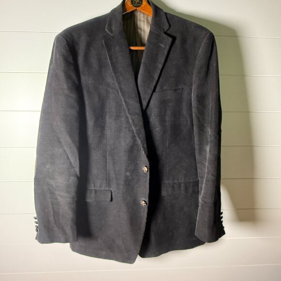 Chaps Blazer Jacket Corduroy Black with Brown Elbow Patches Sz 44L - Picture 1 of 11